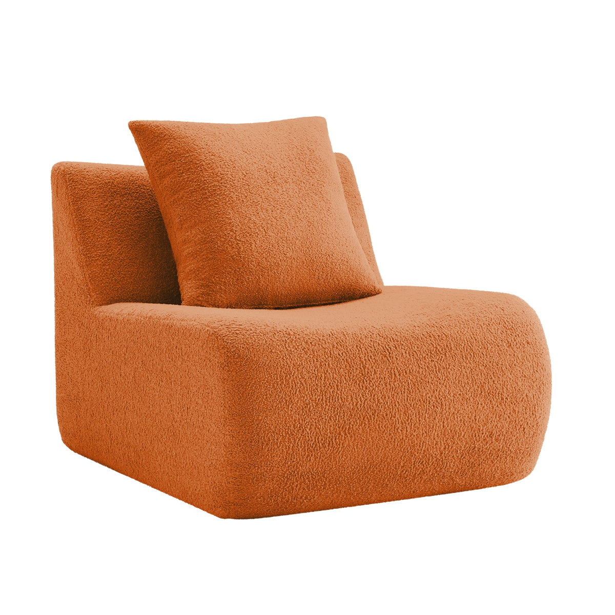 Orange Teddy Fabric Armless Sofa and Pillow Cushions