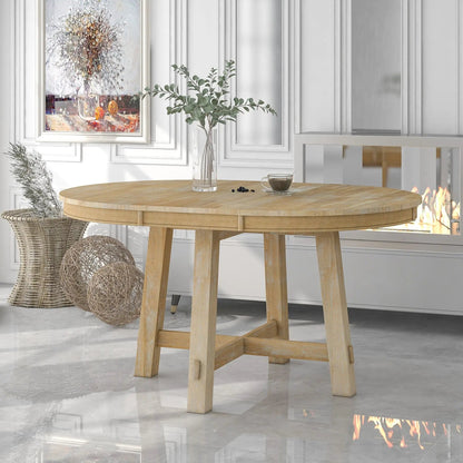 Gia round extendable dining table with 16-inch leaf in natural oak wood on Tampa Home & Garden Store