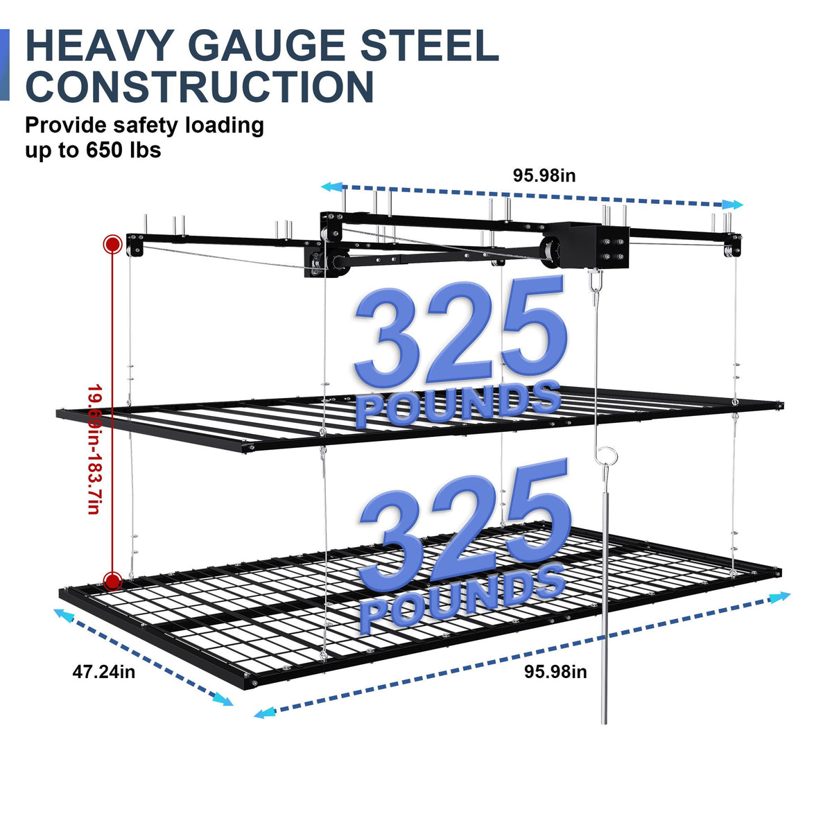 Overhead garage storage rack with crank system, black steel by HouseOfZazla on Tampa Home & Garden Store