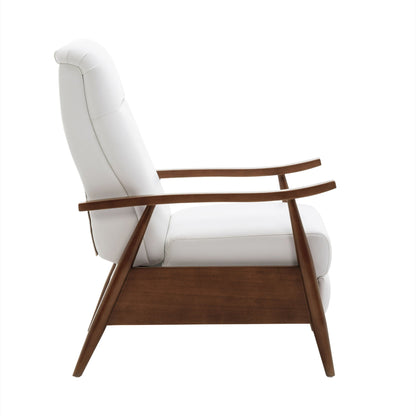 Sarasota Arm Push Back Recliner in white leather with wooden curved arms on Tampa Home & Garden Store