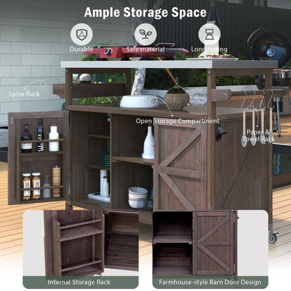 K&K Outdoor Kitchen Island rolling bar cart by HouseOfZazla in dark wood with open storage on Tampa Home & Garden Store
