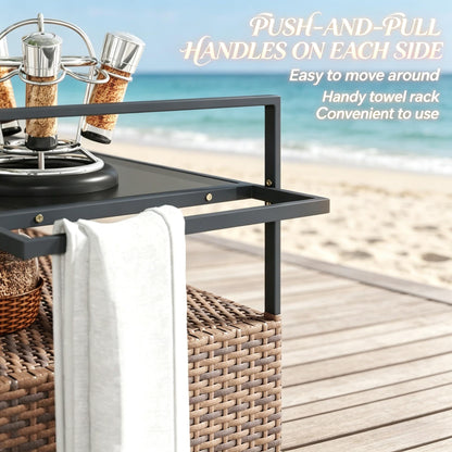 Portable Rattan Cart for Patio and Garden Use