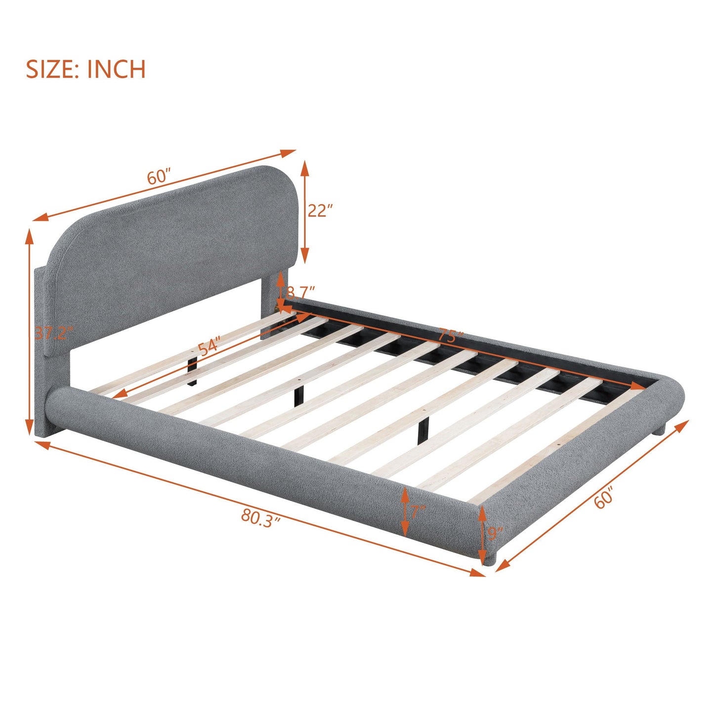 Upholstered platform bed with thick gray frame and curved headboard HouseOfZazla on Tampa Home & Garden Store
