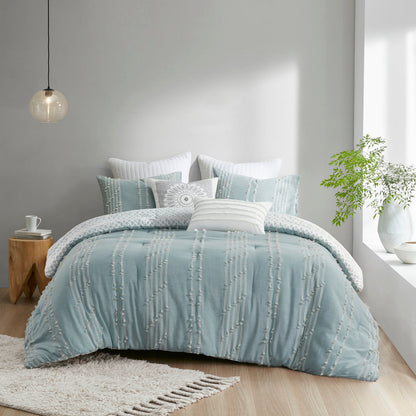 Cotton Jacquard Reversible Aqua and Ivory Set