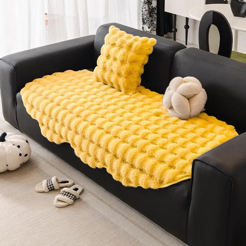 Autumn And Winter Thickening Irregular Sofa Cushion yellow plush tufted on black sofa on Tampa Home & Garden Store