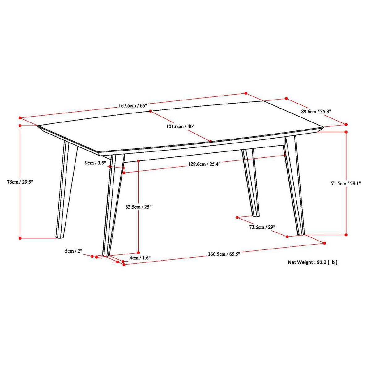 Elegant rubberwood rectangular dining table by HouseOfZazla, 66 in long, 35 in wide on Tampa Home & Garden Store
