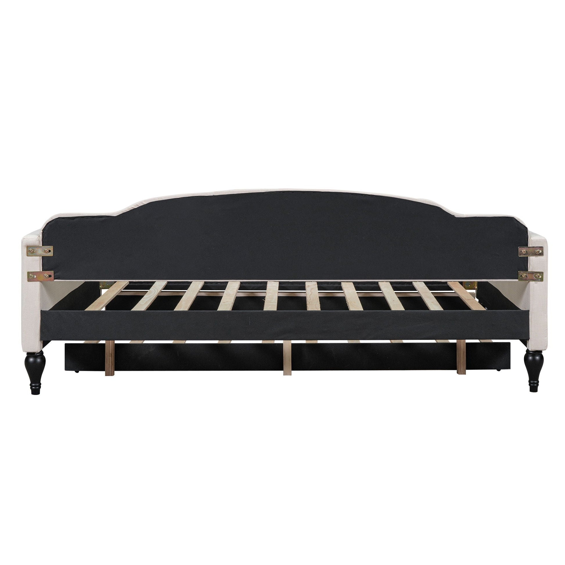 Upholstered tufted daybed in black fabric with white frame by HouseOfZazla on Tampa Home & Garden Store