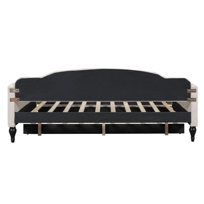 Upholstered tufted daybed in black fabric with white frame by HouseOfZazla on Tampa Home & Garden Store