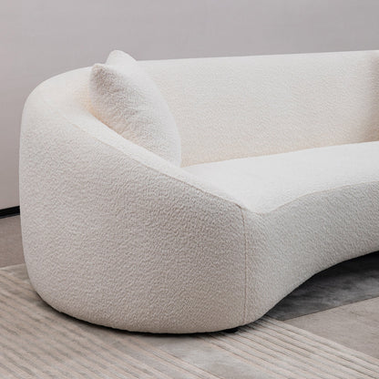 Minimalist curved 3-seater sofa in ivory boucle fabric on Tampa Home & Garden Store