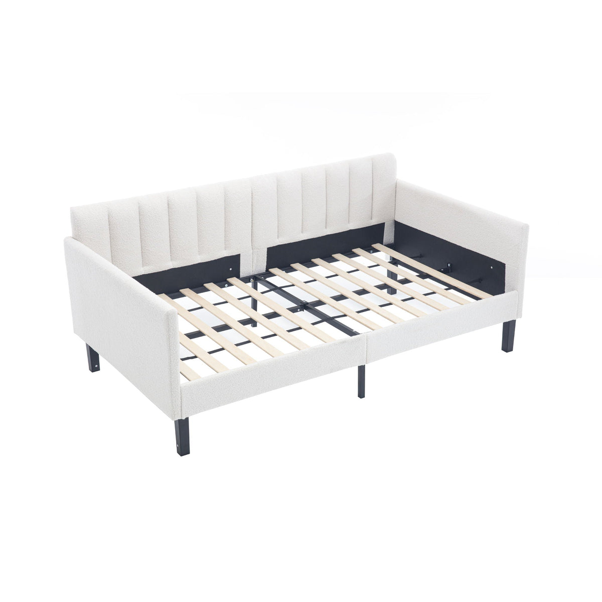 Elena Boucle Upholstered Daybed by HouseOfZazla with ribbed white backrest on Tampa Home & Garden Store