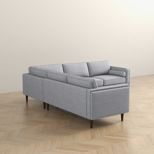 Amber Light Sectional Sofa by HouseOfZazla, gray fabric, mid-century legs on Tampa Home & Garden Store
