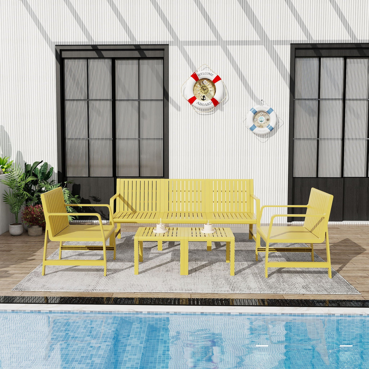 Waterproof 2-Piece Outdoor Patio Set orange with slatted chairs and matching table on Tampa Home & Garden Store