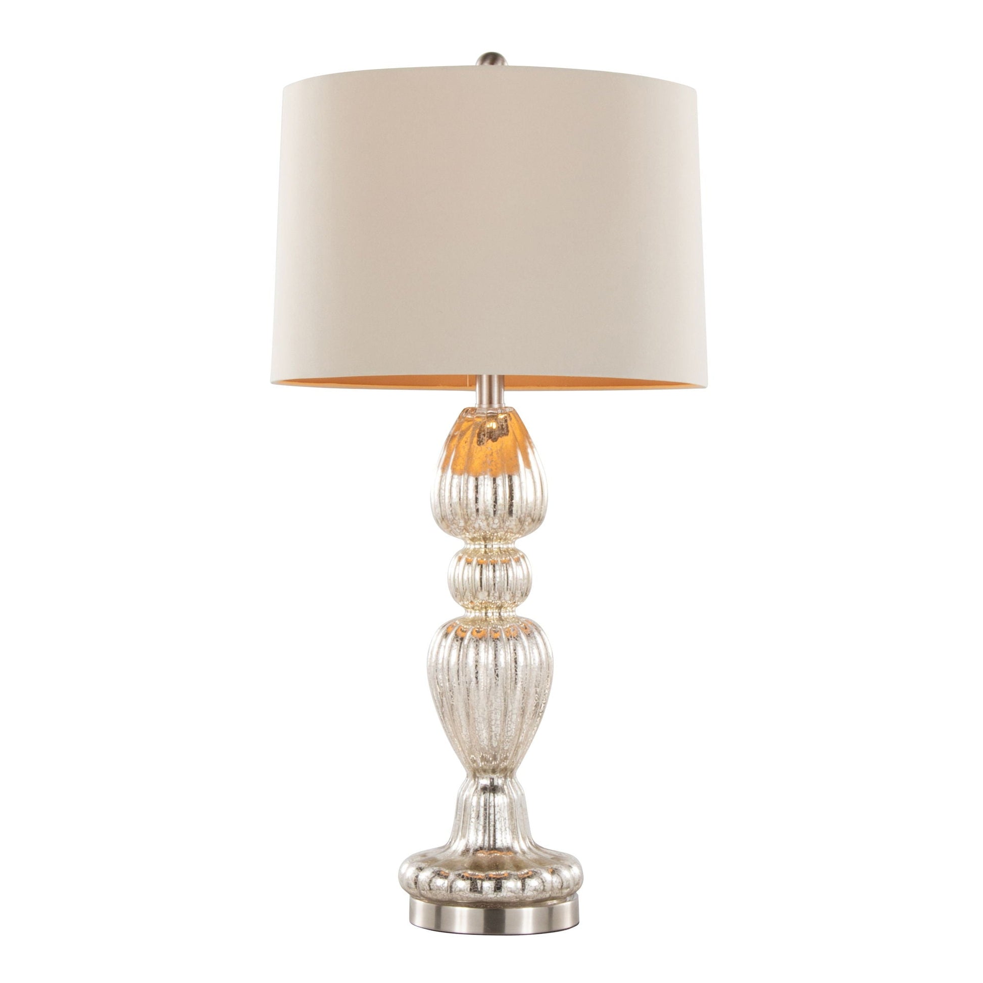 Spade contemporary table lamp set of 2 with beige drum shade and clear ribbed glass base on Tampa Home & Garden Store