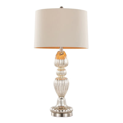Spade contemporary table lamp set of 2 with beige drum shade and clear ribbed glass base on Tampa Home & Garden Store