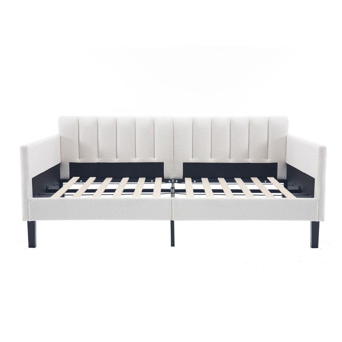 Elena Boucle Upholstered Daybed with ribbed tufted backrest in light beige fabric by HouseOfZazla on Tampa Home & Garden Store