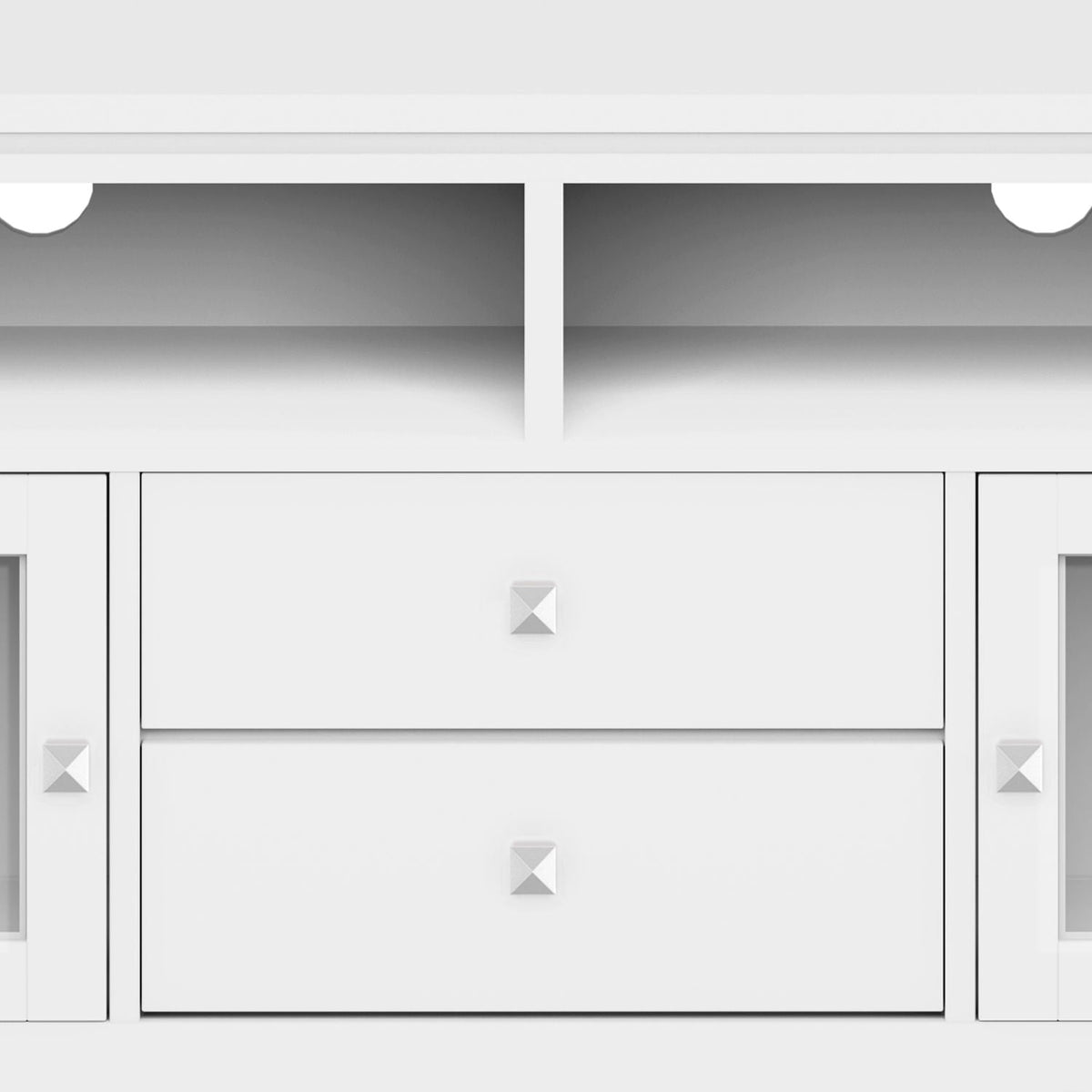 Wide Solid Wood Media Stand And Shelf white with open cubbies and drawers HouseOfZazla TV Stand on Tampa Home & Garden Store