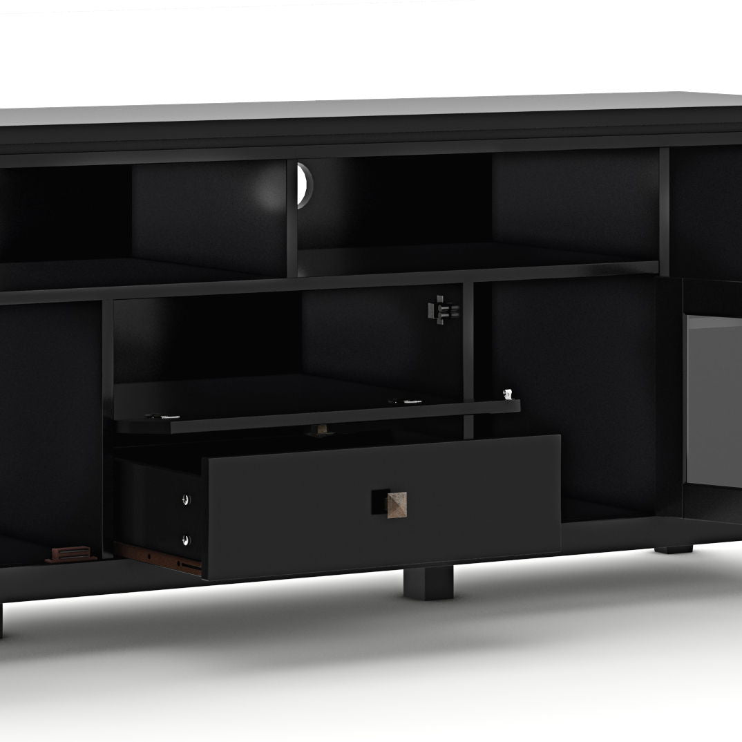 Wide handcrafted solid wood media stand with open shelves and pull-out drawer HouseOfZazla on Tampa Home & Garden Store