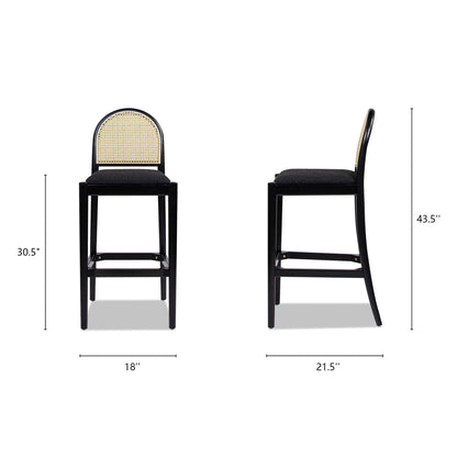 Counter Stool Curved Back Cane Bar Stool, black frame, natural cane webbing, HouseOfZazla, set of 2 on Tampa Home & Garden Store