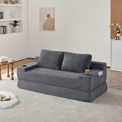 Soft Corduroy Convertible Sofa and Bed Set