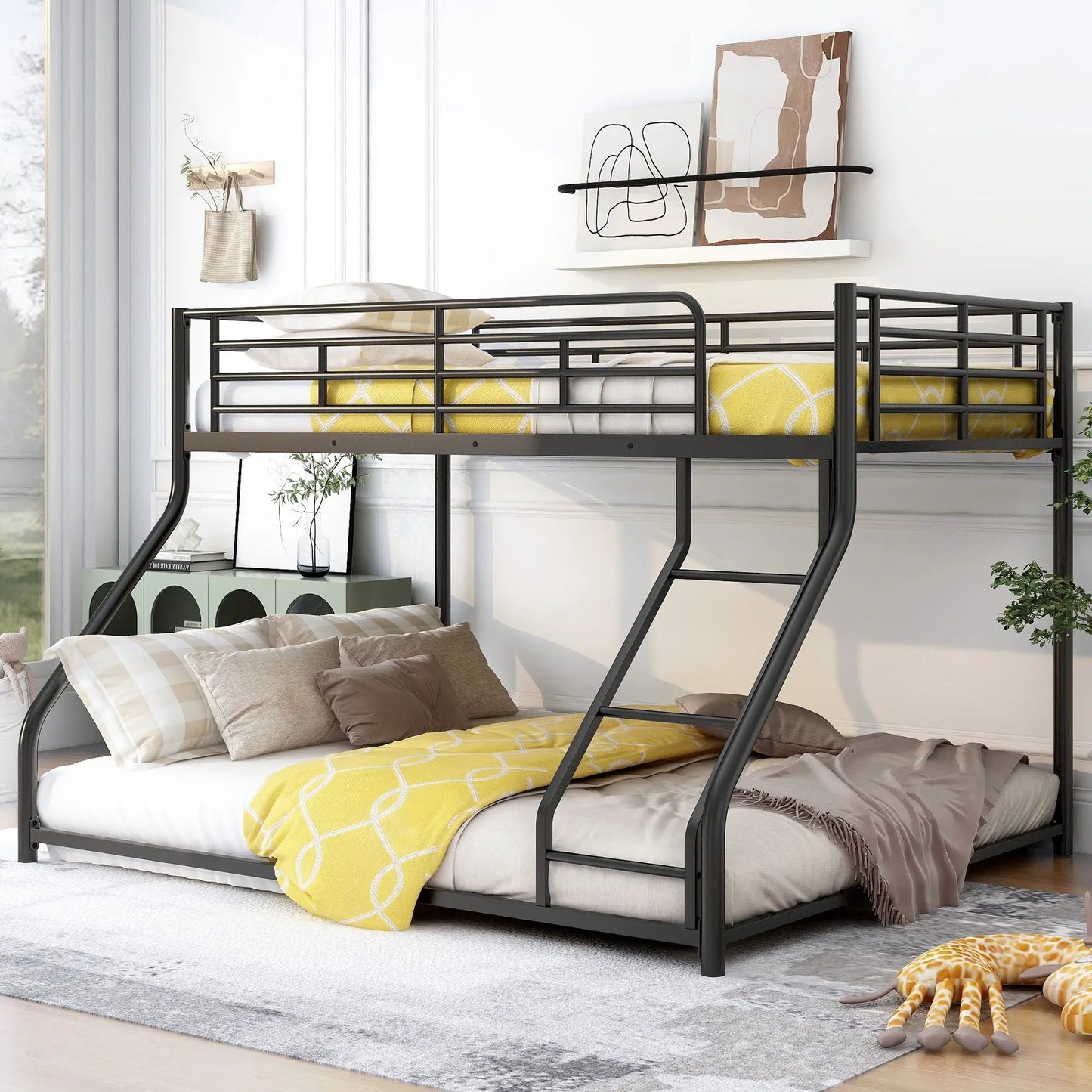 Metal Floor Bunk Bed Sloped Ladder Space Saving