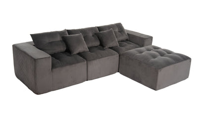 Vintage Corduroy L Shaped Sofa and Modular Frame
