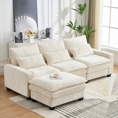 2-piece L-shaped sectional sofa with movable ottoman, cream-beige upholstery on Tampa Home & Garden Store