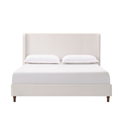 Harper tall upholstered bed with beige fabric headboard by HouseOfZazla on Tampa Home & Garden Store
