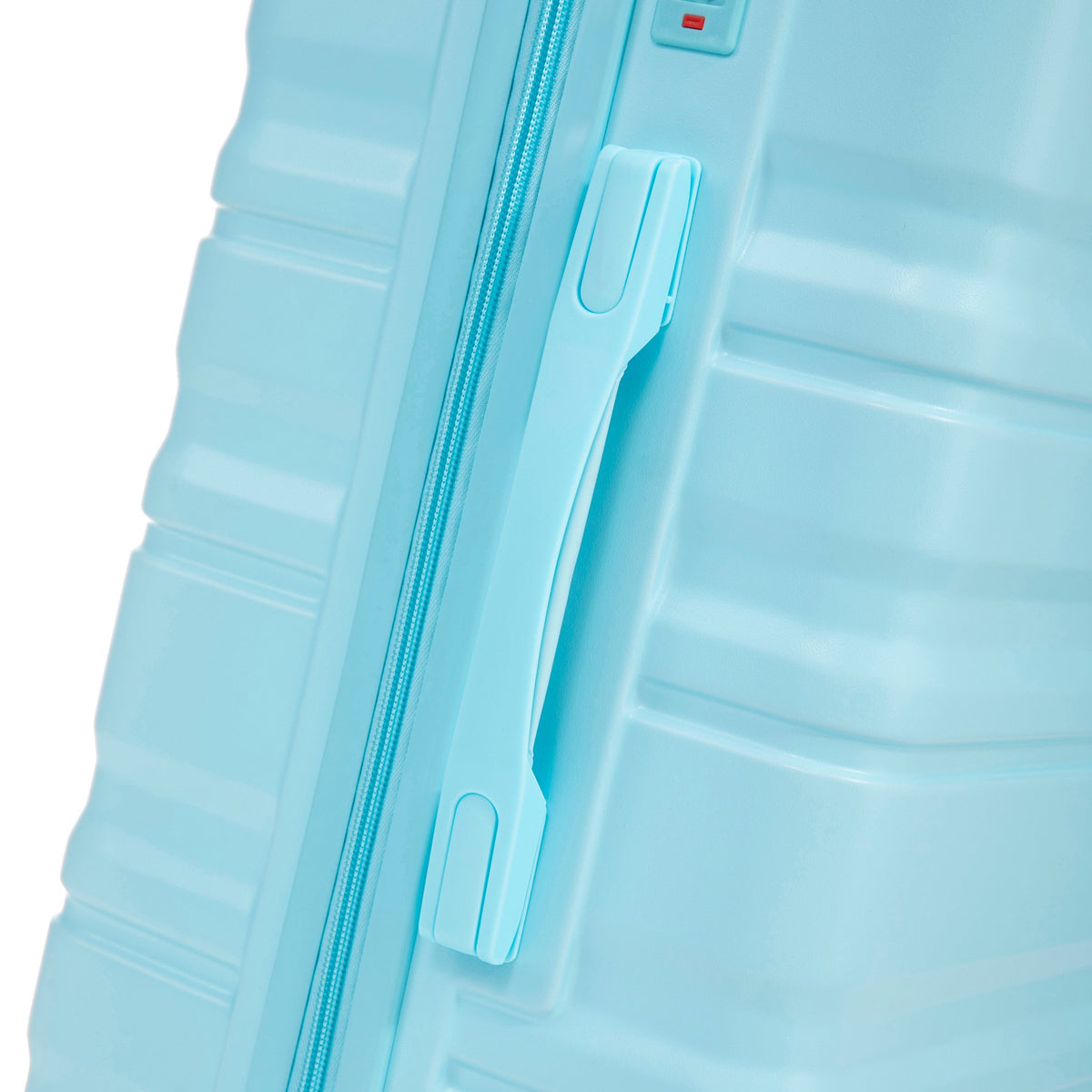 HIFINE Tourist 3-Piece ABS Spinner Luggage Set blue closeup of zipper and side handle on Tampa Home & Garden Store