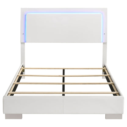 Felicity LED panel bed by HouseOfZazla with white upholstered headboard and built-in lighting on Tampa Home & Garden Store