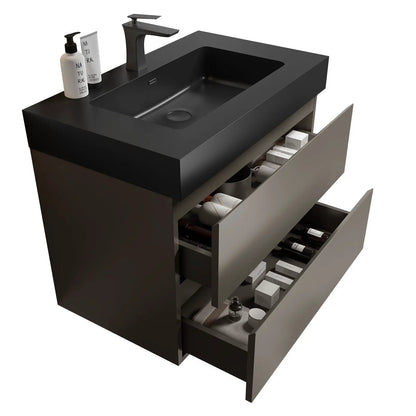 Alice bathroom vanity with sink, black matte countertop, large drawer storage on Tampa Home & Garden Store