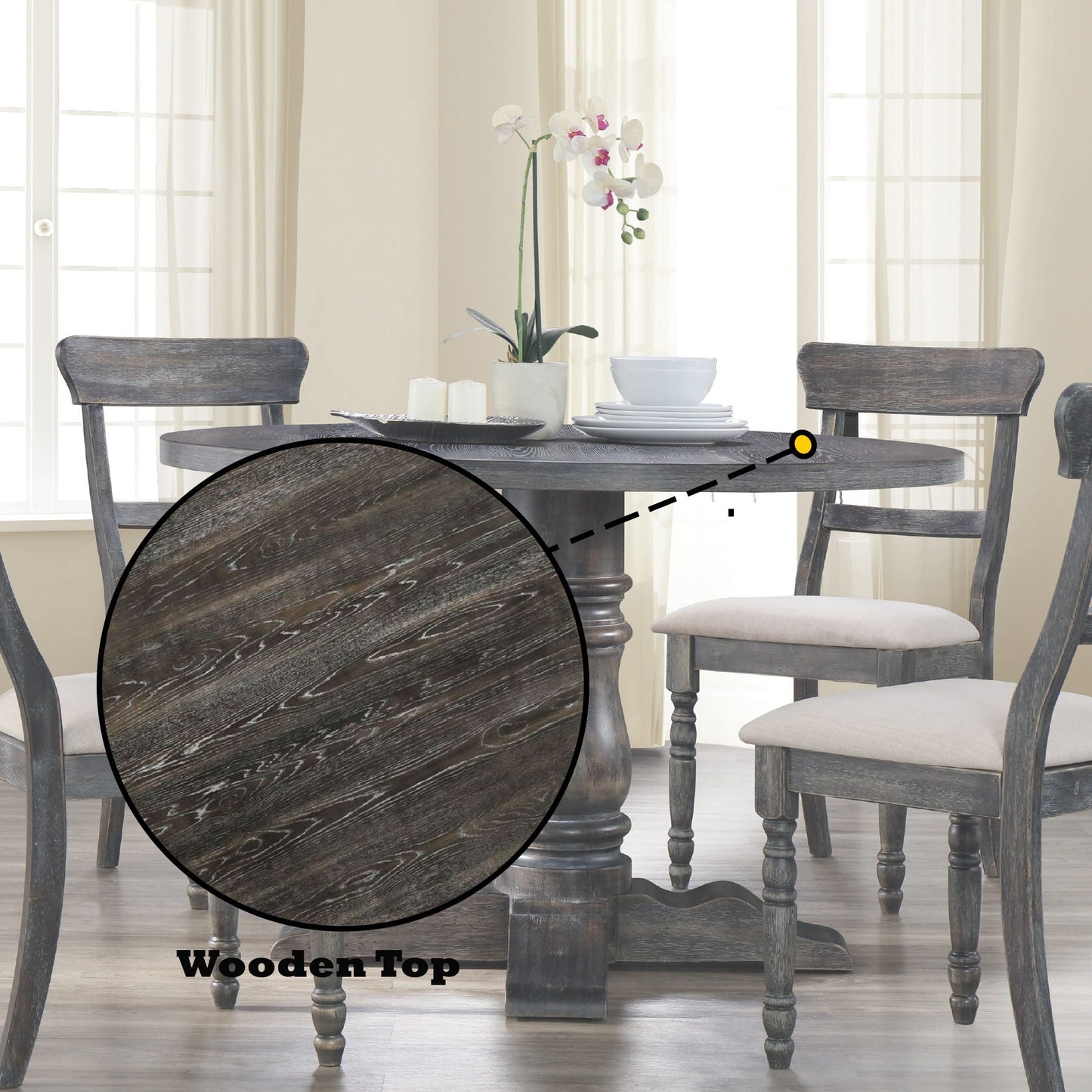 Leventis Weathered Dining Table Gray round wood top with pedestal base by HouseOfZazla on Tampa Home & Garden Store