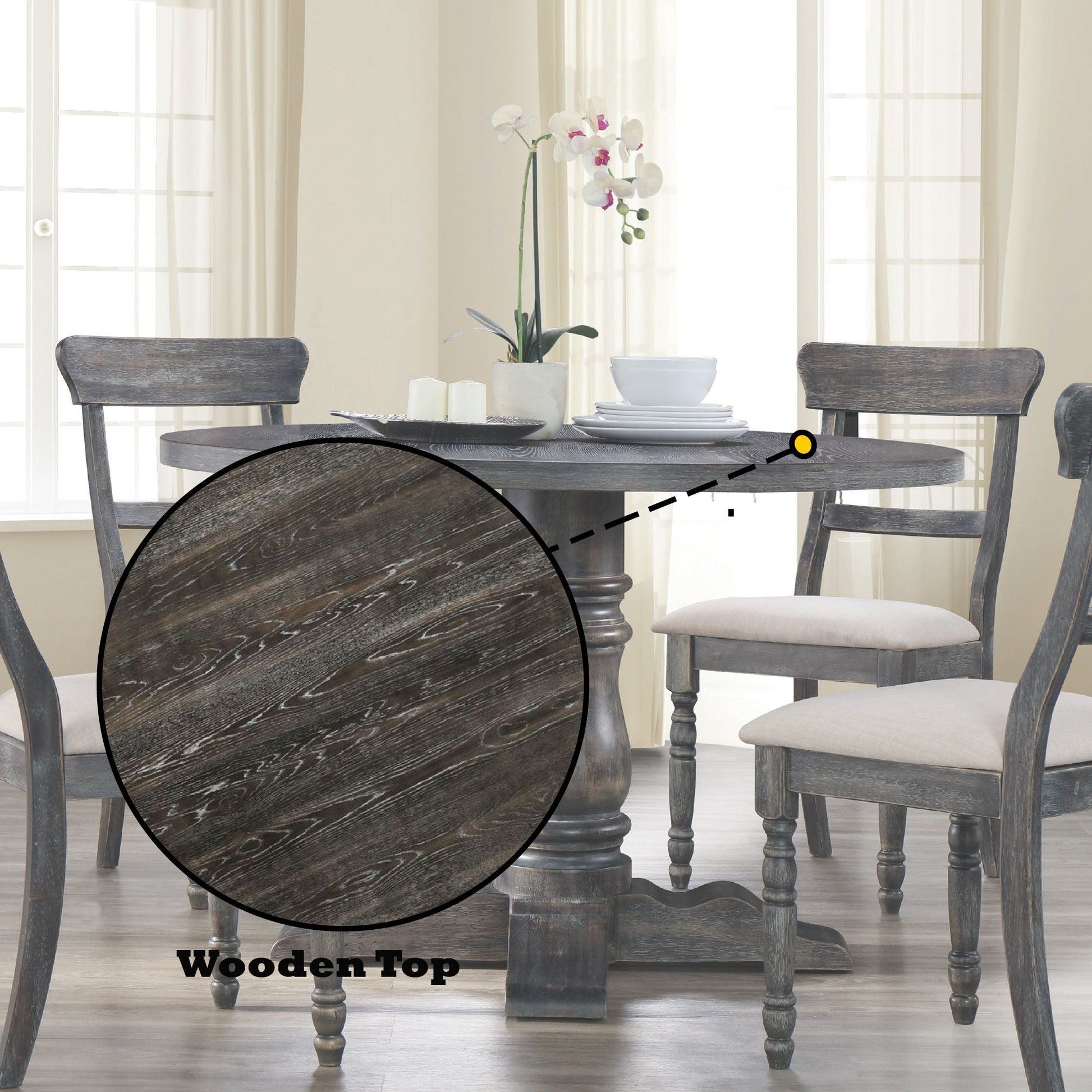 Leventis Weathered Dining Table Gray round wood top with pedestal base by HouseOfZazla on Tampa Home & Garden Store