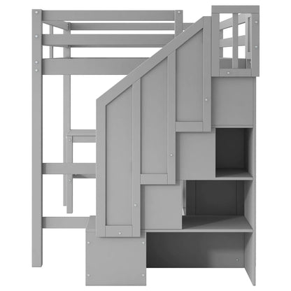 Loft Bed and L Shaped Desk With Storage Drawers