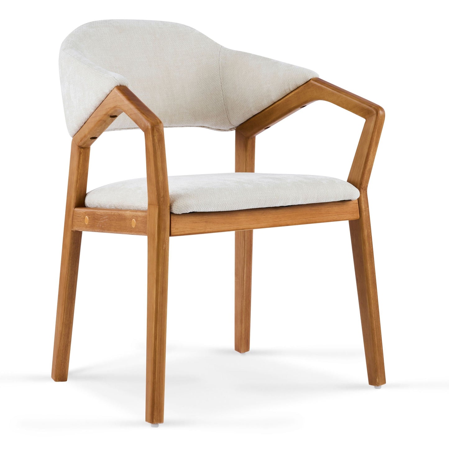 Indoor Upholstered Dining Armchairs (Set of 2) beige fabric, teak wood frame by HouseOfZazla on Tampa Home & Garden Store