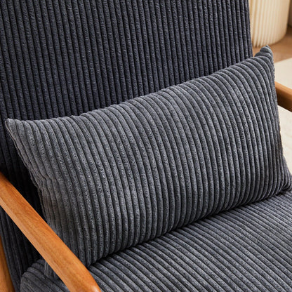 Accent arm chair with dark gray corduroy upholstery and wooden armrest by Unique Piece Furniture on Tampa Home & Garden Store