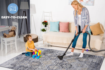 Traditional Area Rug by HouseOfZazla in gray-blue multicolor with stain resistance on Tampa Home & Garden Store