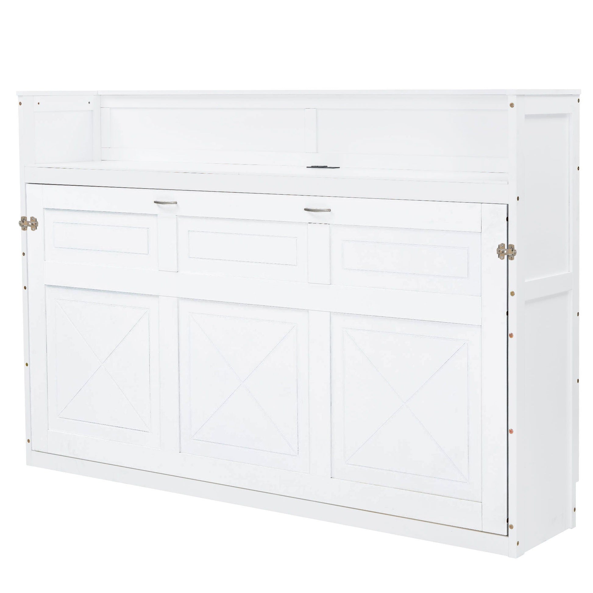 White Murphy bed with desk storage cabinet, paneled doors on Tampa Home & Garden Store