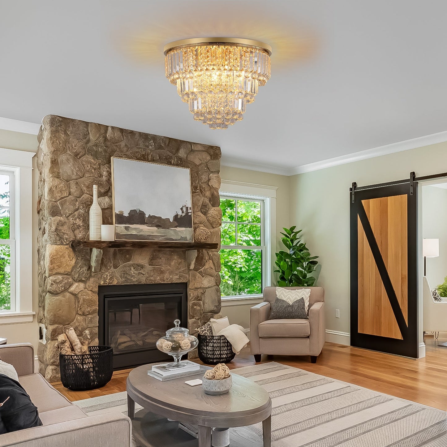 Gold Luxury Modern Crystal Ceiling Chandelier by HouseOfZazla with crystal prisms on Tampa Home & Garden Store