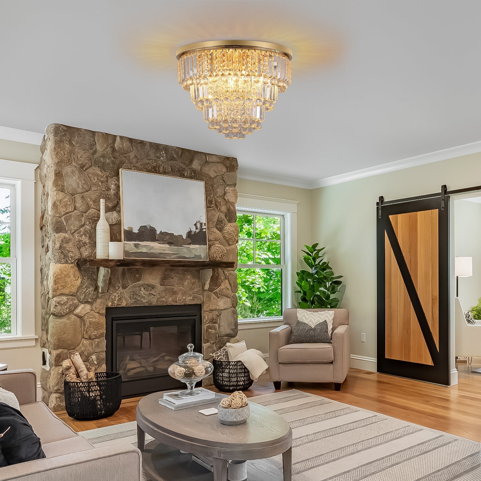 Gold Luxury Modern Crystal Ceiling Chandelier by HouseOfZazla with crystal prisms on Tampa Home & Garden Store