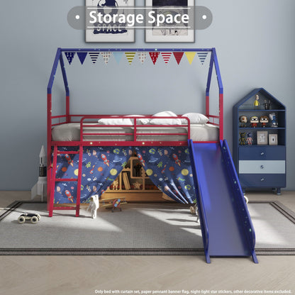 Jack loft bed with slide and curtain set in red/blue metal frame by HouseOfZazla on Tampa Home & Garden Store