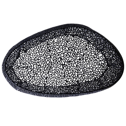 Oval coffee table with durable aluminum frame and black mesh lattice top on Tampa Home & Garden Store