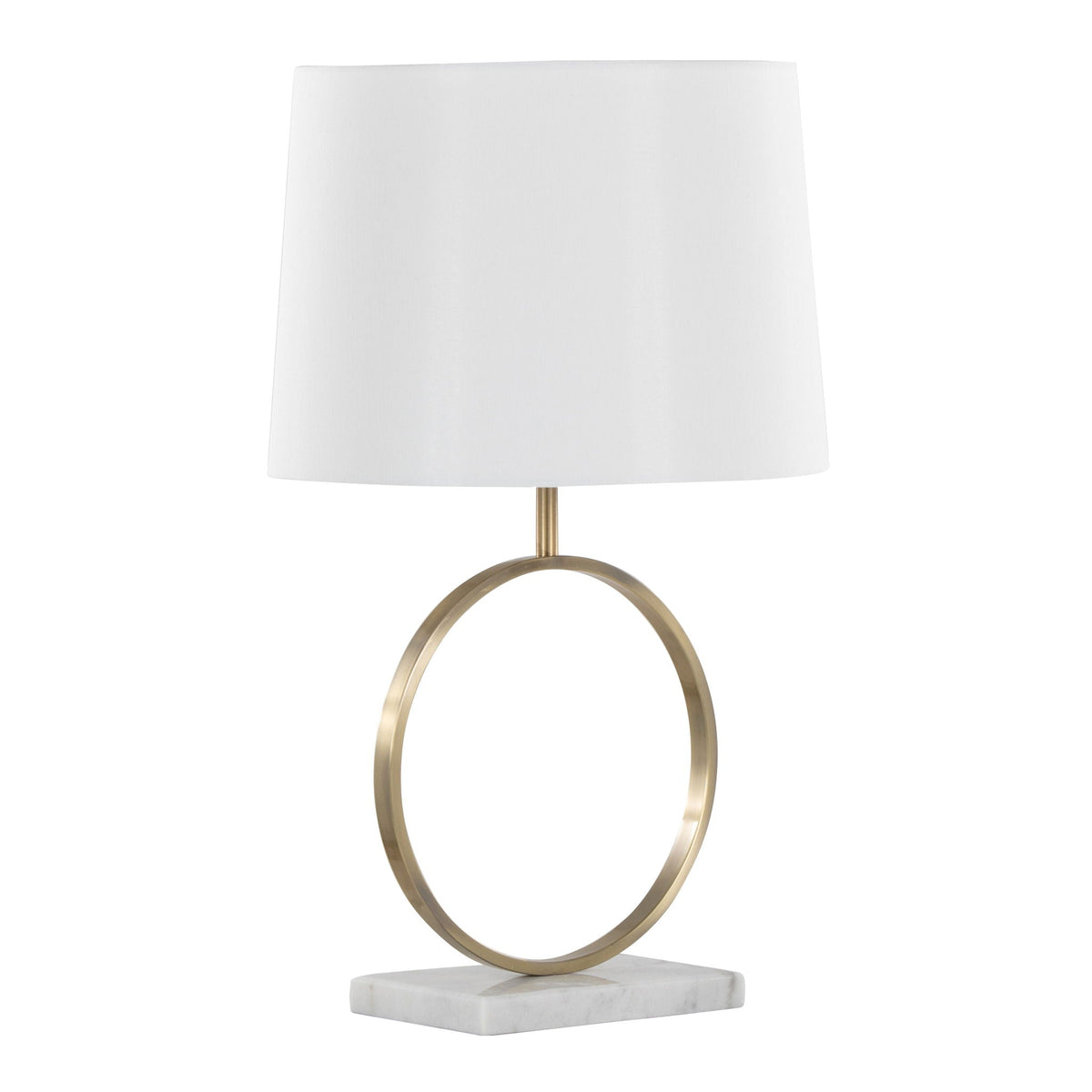Moon Contemporary Table Lamp by HouseOfZazla, white shade with gold ring base, marble base on Tampa Home & Garden Store