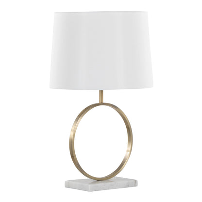 Moon Contemporary Table Lamp by HouseOfZazla, white shade with gold ring base, marble base on Tampa Home & Garden Store