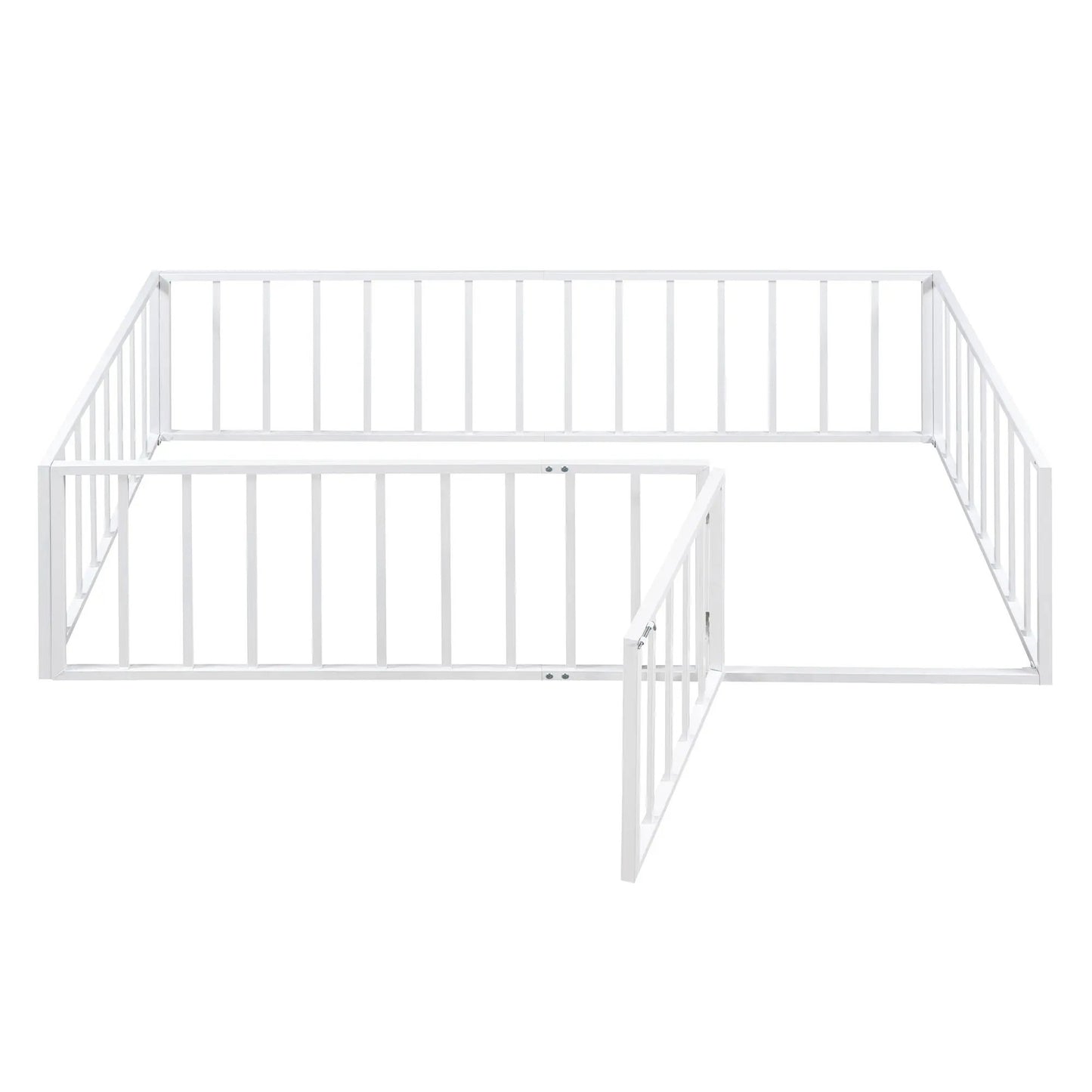Metal Floor Bed Frame With Fence And Door, white metal finish, panel bed by Unique Piece on Tampa Home & Garden Store