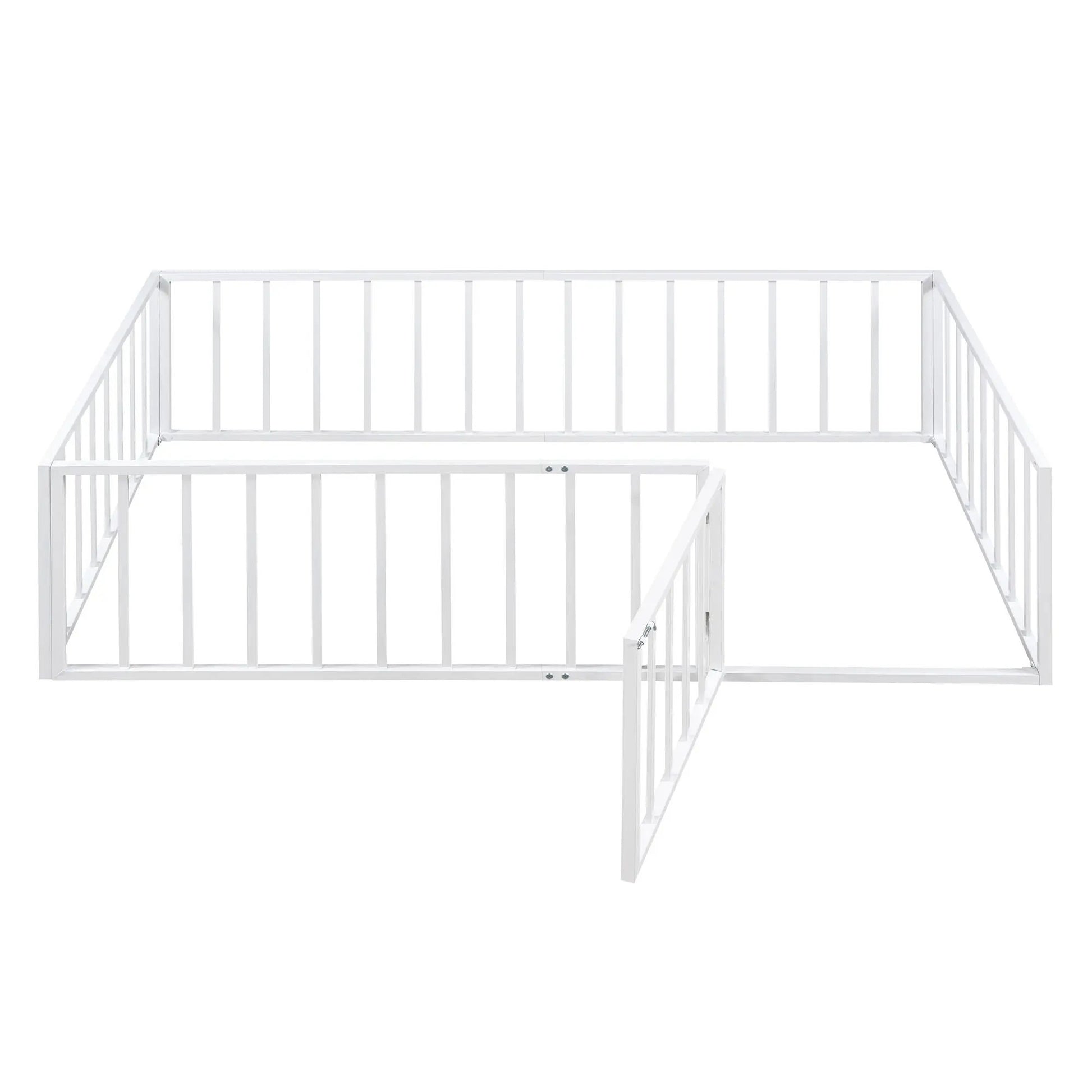 Metal Floor Bed Frame With Fence And Door, white metal finish, panel bed by Unique Piece on Tampa Home & Garden Store
