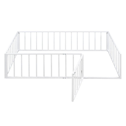 Metal Floor Bed Frame With Fence And Door, white metal finish, panel bed by Unique Piece on Tampa Home & Garden Store