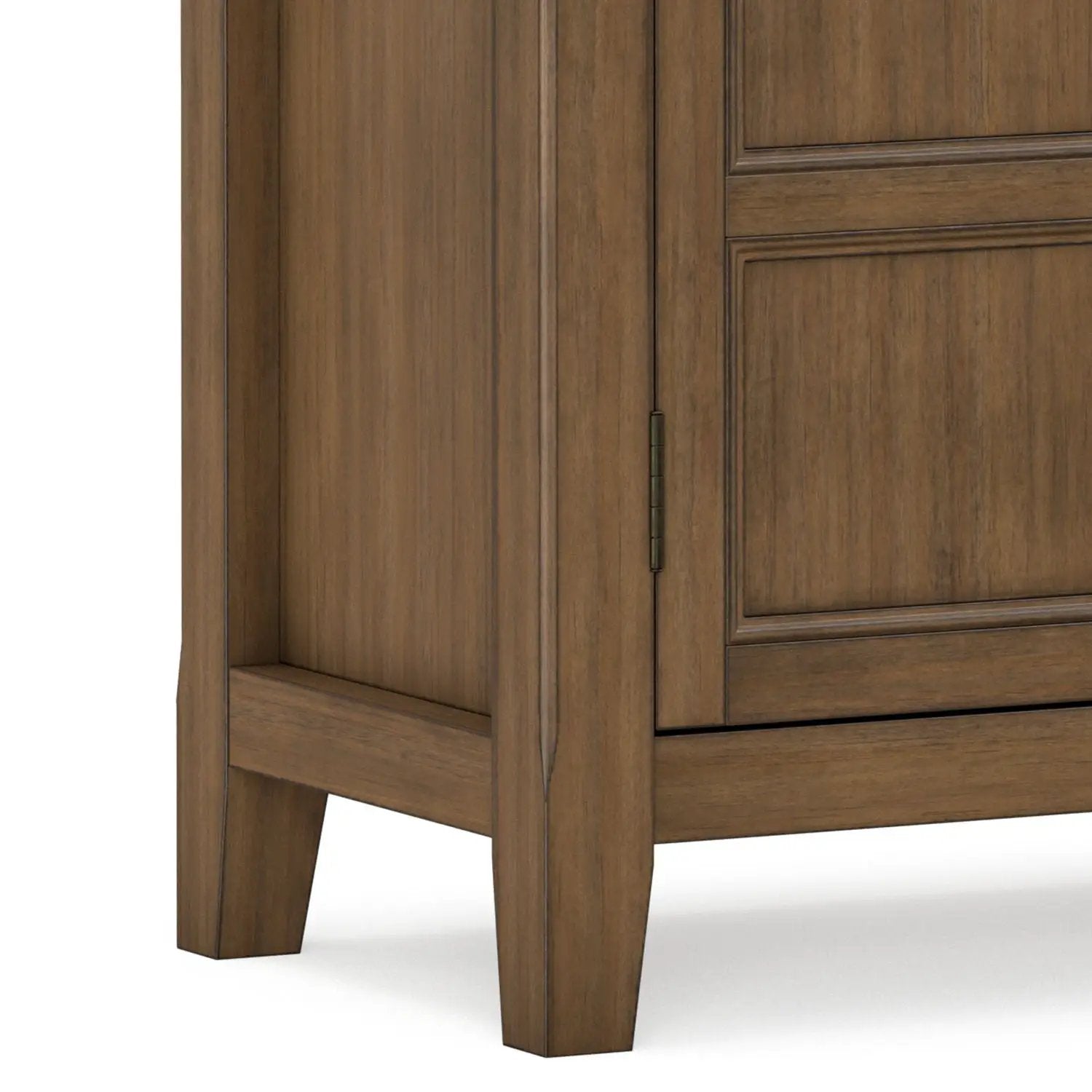 Burlington handcrafted low storage cabinet in warm brown wood with paneled doors and tapered legs on Tampa Home & Garden Store