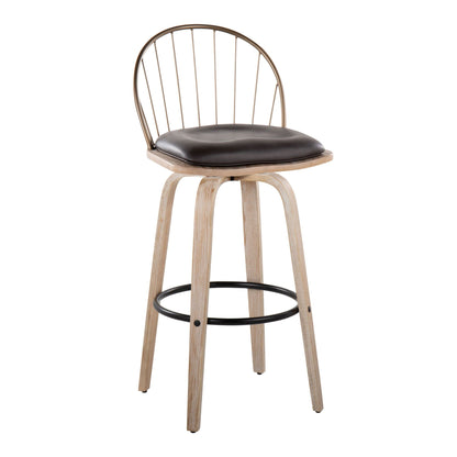Industrial fixed-height barstool with black removable cushion and light wood legs on Tampa Home & Garden Store