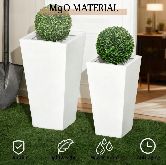 Flower Pots 2-Pack Planter Set with Drainage Holes white MgO tall square planters on Tampa Home & Garden Store