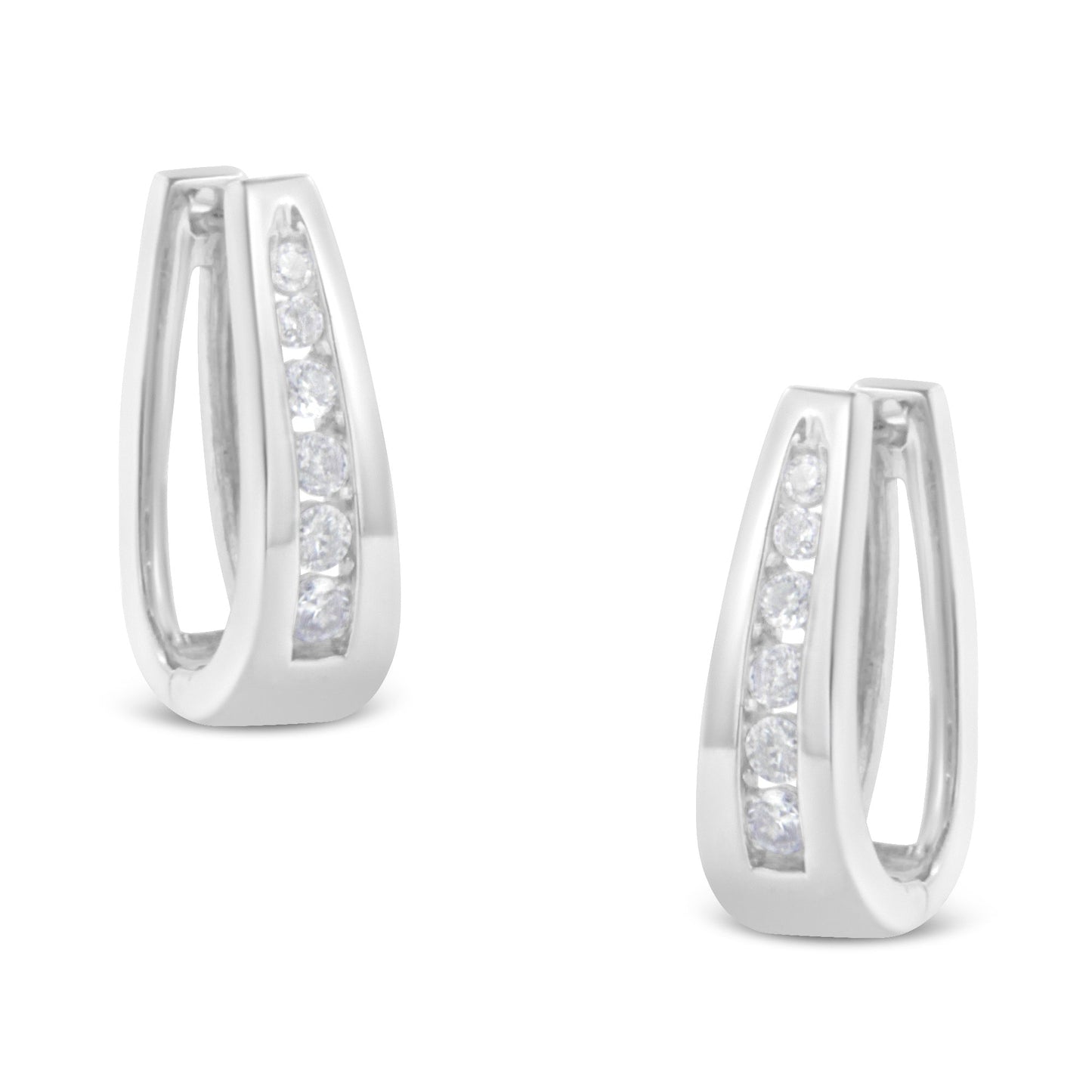 14k white gold diamond hoop earrings by Bids.com, channel-set round-cut stones, pair on Tampa Home & Garden Store